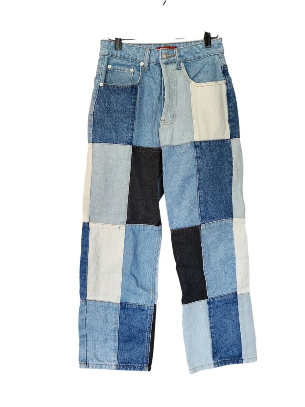 Signature Vintage patchwork  Button Fly Jeans straight leg high rise Womens size